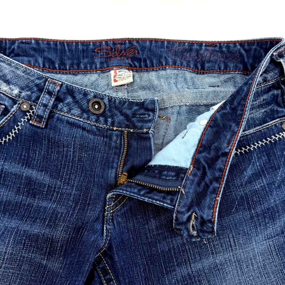Silver Jeans Tuesday Flare Women 31x31 Dark Wash Low Rise Distressed - Picture 6 of 14